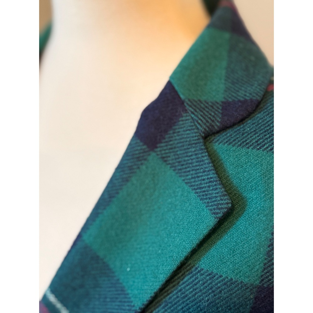 Vintage 80s Plaid Wool Blend Blazer – Teal Green Navy Pink – Petite Size 10 - Picture 4 of 15